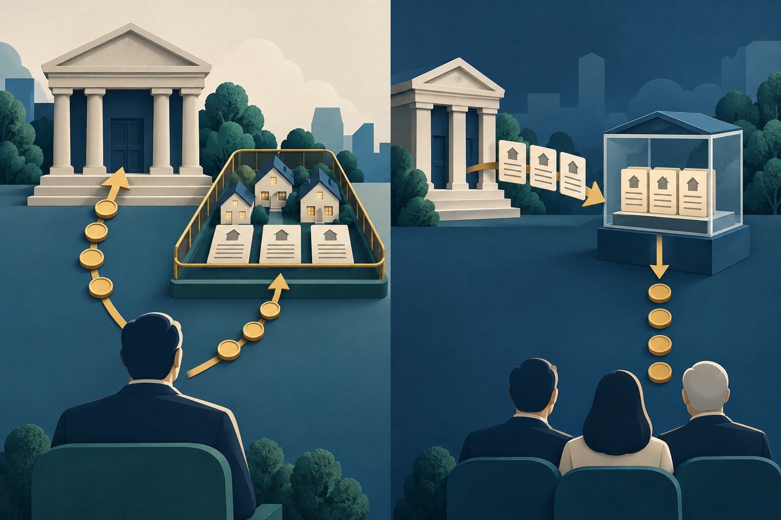 Kavramsal karşılaştırma: covered bond banka ve teminat havuzuna talep sunar; ABS varlıkları ayrı bir yapıya devreder.