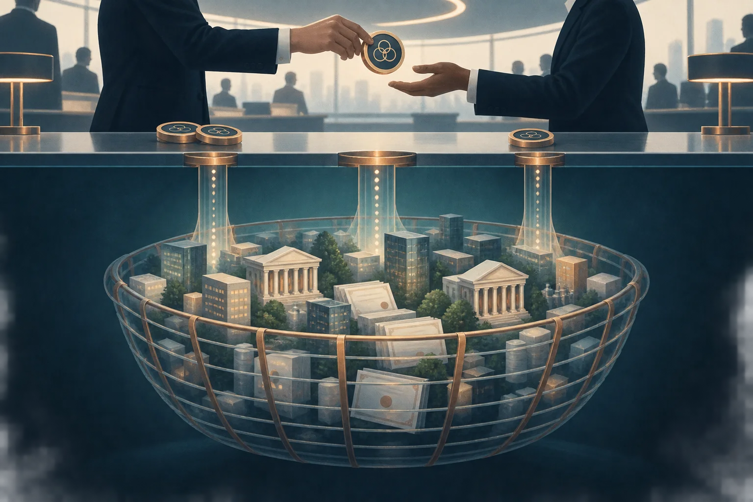 A few ETF share tokens sit in front of a wider basket of underlying assets.