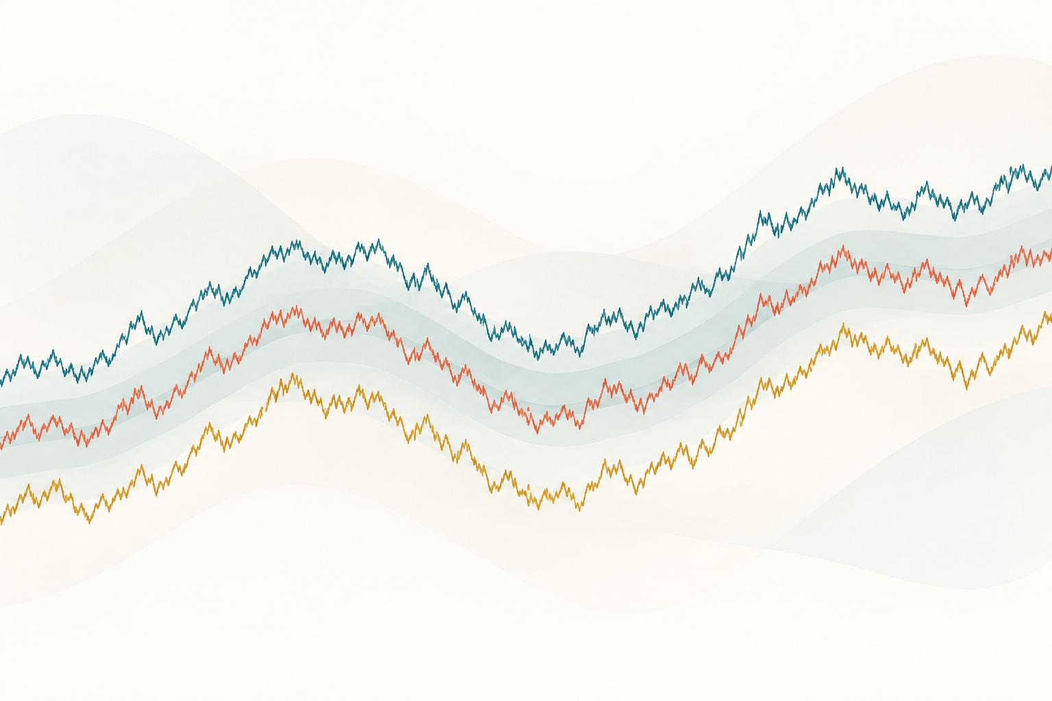 Three noisy series share a long-run trend while retaining distinct short-run fluctuations.