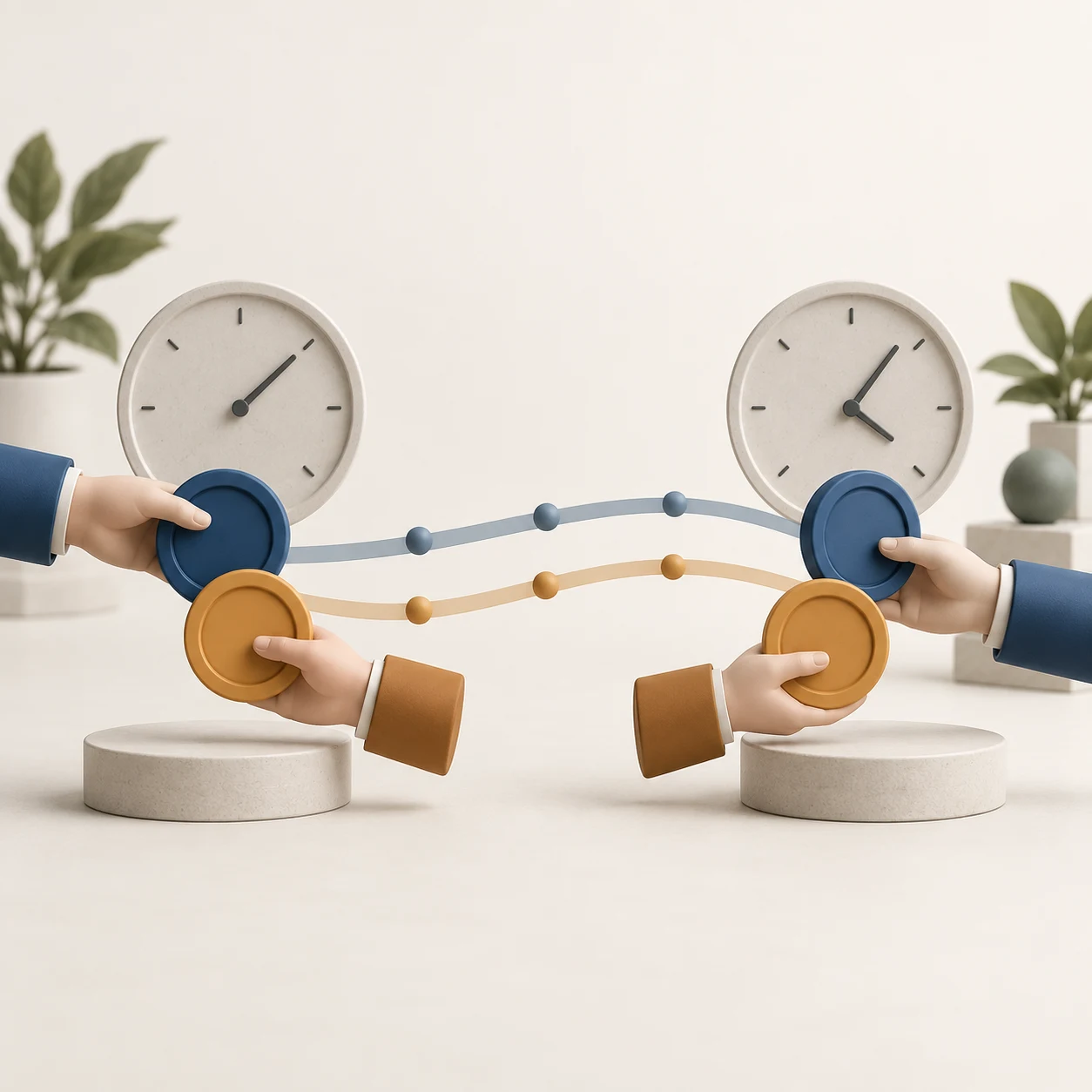Échange équilibré de deux devises à une date proche et une date future, avec un léger écart de conditions.
